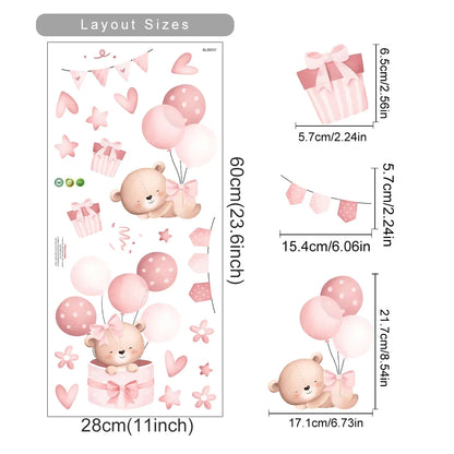 Kids & Nursery Wall Stickers – Watercolour Bears, Hearts & More | Self-Adhesive Peel & Stick | Nursery, Bedroom & Playroom Decor