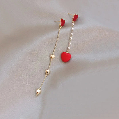 Korean Black Heart Dangle Earrings – Asymmetric Love Drop Jewelry