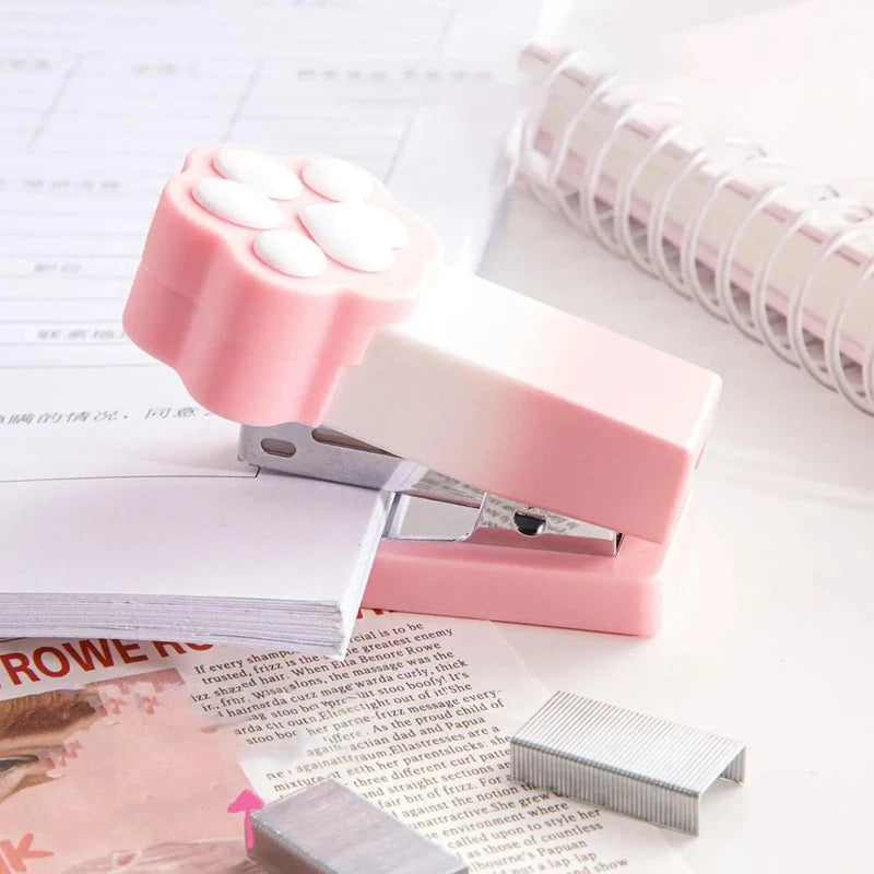 Kawaii Pastel Cat Paw Stapler – Cute Mini Stapler with Staples | Pink, Yellow & Purple