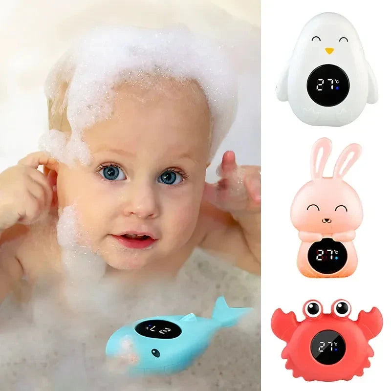 Baby Bath Thermometer Floating Animal – Digital LED Display | Penguin, Whale, Bunny, Crab | Waterproof Bath Toy | Newborn Baby Shower Gift