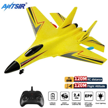 Yellow EPP RC airplane with black nose and wings, 2.4G remote control toy