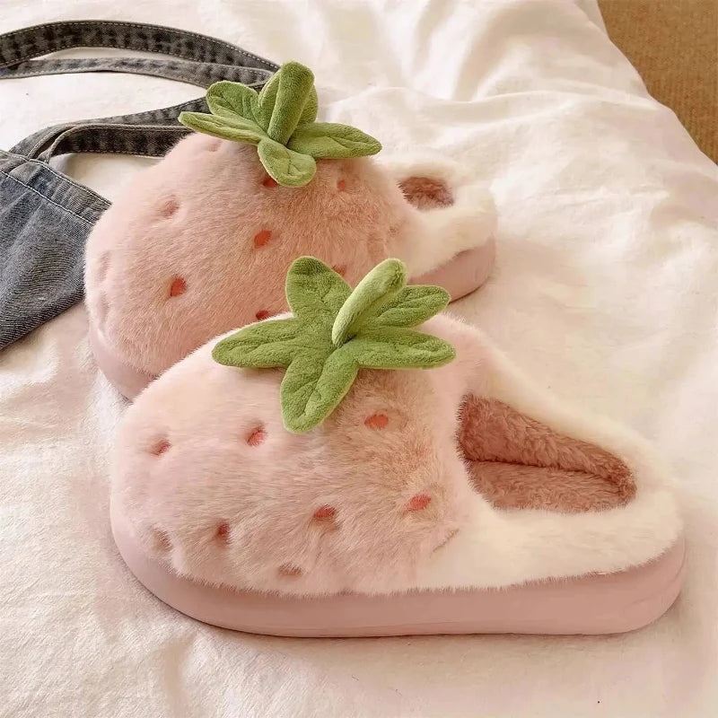 Kawaii Strawberry Slippers – Cute Cosy House Slippers | Pink, Green & Red | Sizes 36-41