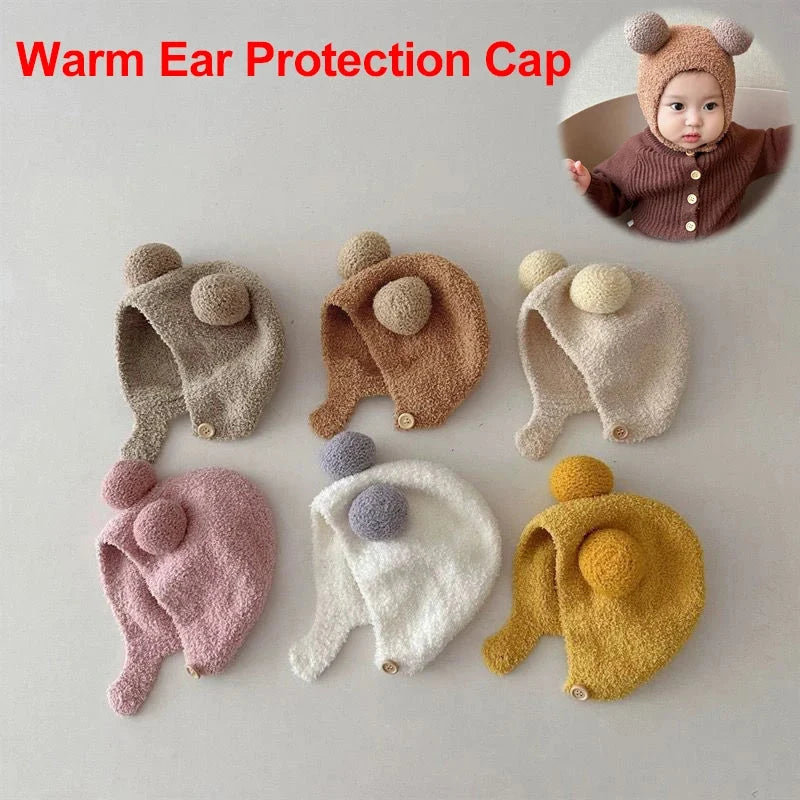 Kids winter ear protection hat set with bear-ear style in multiple colors