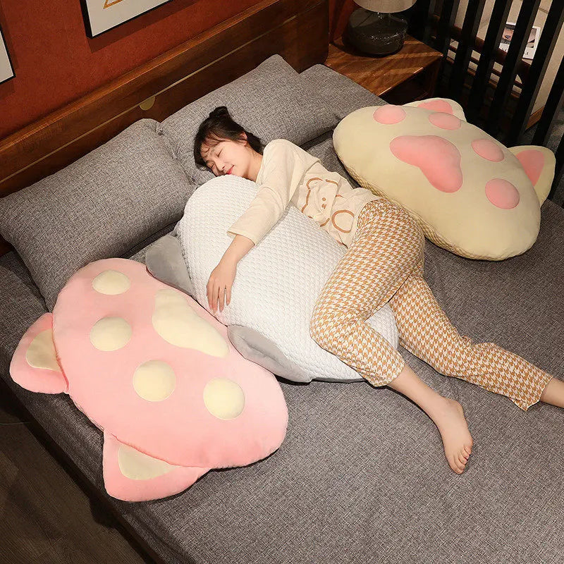 Kawaii Giant Cat Paw Pillow – Cute Cotton Cushion | Pink, Grey & White | 60x40cm & 90x55cm