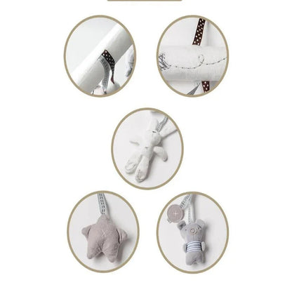 Baby Stroller Hanging Toy – Plush Rabbit, Bear & Star Set with Spiral Cord & Clip | Crib, Car Seat & Pram Mobile | Newborn Baby Shower Gift