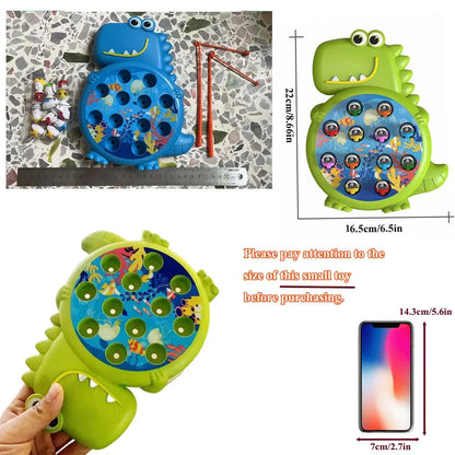 Blue and green dinosaur magnetic fishing toy set with rods and round fish play mat