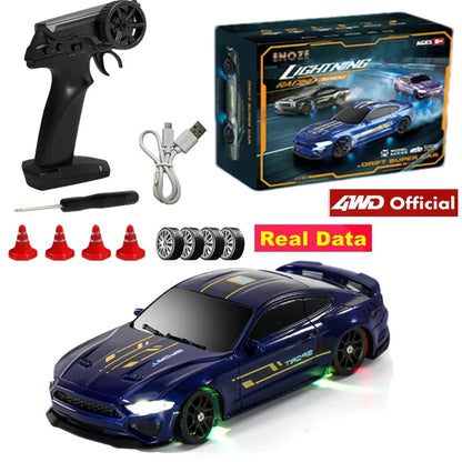 1/43 blue RC drift racing car with LED headlights and green underglow