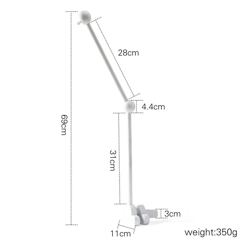 Mobile holder stand dimensions sketch with measurements and weight