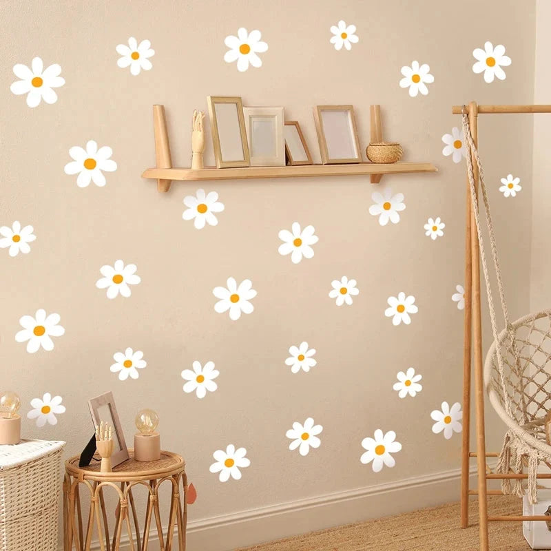 White Daisy Wall Stickers – 34-Piece Small Scatter or 14-Piece Large Statement Set | 60×30cm Sheet | Peel & Stick | Bedroom, Nursery & Garden Decor