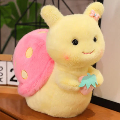 Kawaii Strawberry Snail Plushie – Cute Berry Garden Stuffed Animal | Pink & Blue | 22cm & 35cm