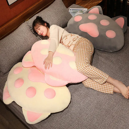 Kawaii Giant Cat Paw Pillow – Cute Cotton Cushion | Pink, Grey & White | 60x40cm & 90x55cm
