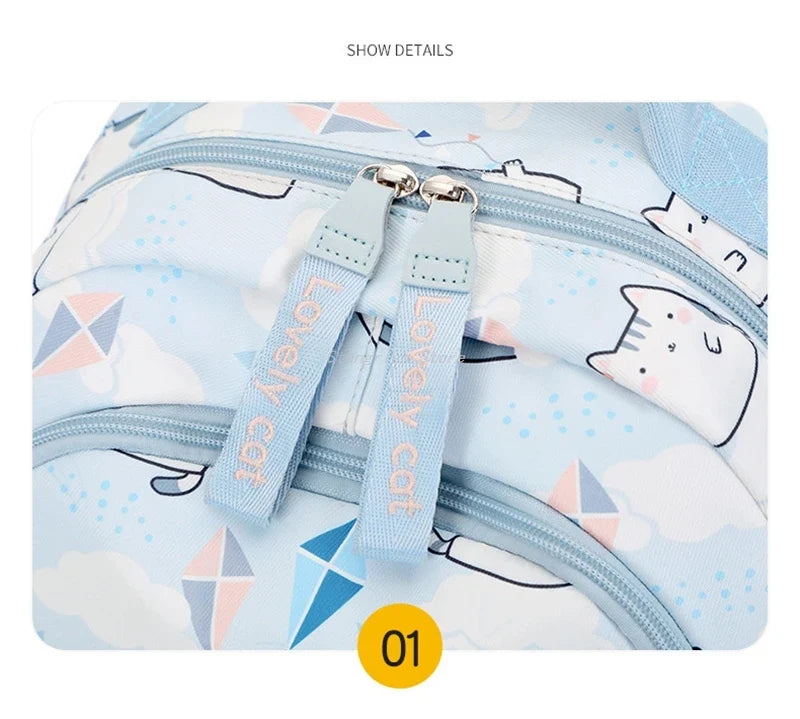 Kawaii Cats with Kites Backpack – Waterproof Polyester Bag | Medium & Large Sizes