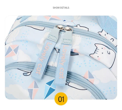 Kawaii Cats with Kites Backpack – Waterproof Polyester Bag | Medium & Large Sizes