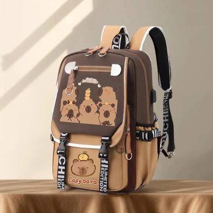 Kawaii Capybara Backpack with Pencil Case – Cute School Bag Set for Teens & Adults