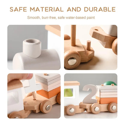 Montessori Wooden Vehicle Toys – Pull-Along Animal Train, Peg Doll Bus, Bead Aircraft & More | Natural Wood | Toddler Birthday Gift