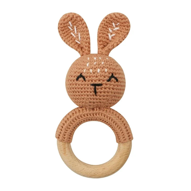 Baby Wooden Teether Crochet Rattle Toy – BPA Free | 38 Animal Designs | Newborn Infant Sensory Toy | Baby Shower Gift