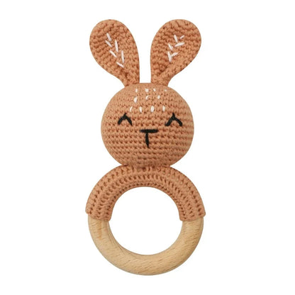 Baby Wooden Teether Crochet Rattle Toy – BPA Free | 38 Animal Designs | Newborn Infant Sensory Toy | Baby Shower Gift