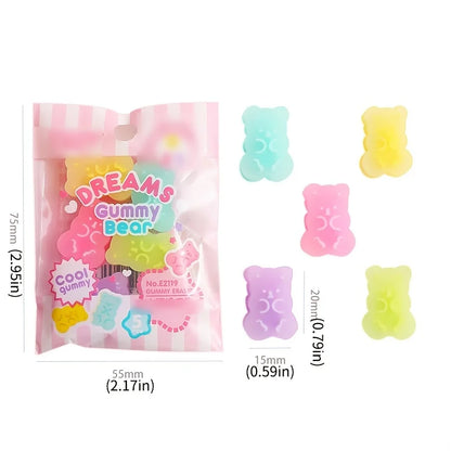 Kawaii Gummy Bear Erasers – Cute 5-Piece Bear-Shaped Rubber Eraser Set
