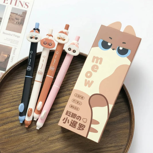 Kawaii Sassy Cat Gel Pens – Cute 4-Piece Stationery Set | Smooth Writing