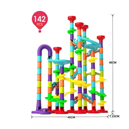Marble Run Race Track Building Blocks – 3D Maze Ball Roll Toy | 50–232 Pieces | STEM DIY Coaster Set | Kids Birthday Christmas Gift