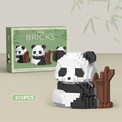 Panda building block figure sitting, black-and-white panda with brown base