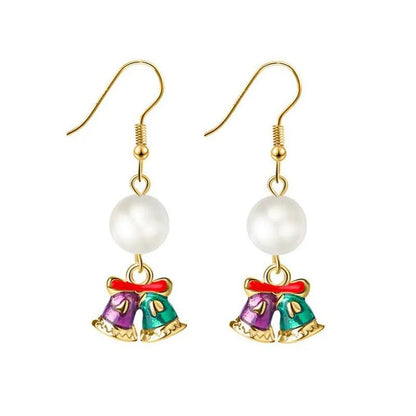 White round ball drop earrings with multicolor bow charms and gold hooks