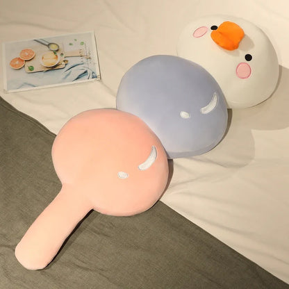 Animal dango snack plush trio with duck beaks, gray and peach faces, round plush