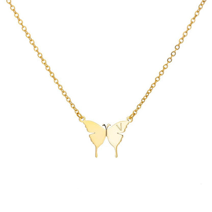 Butterfly initial letter necklace, gold-tone chain with letter V butterfly pendant