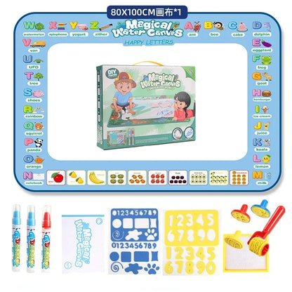 Magic water drawing canvases kit box with alphabet layout and reusable pen set