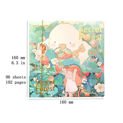 Secret Forest notebook cover with dimensions 160 mm; shows 96 sheets and 192 pages