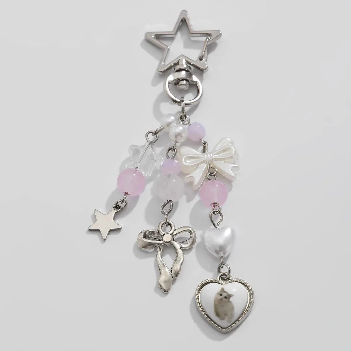 Y2K Fashion Flower Star Love Bow Strawberry Pendant Acrylic Keychain Student Women's Bag Backpack Pants Chain Accessories