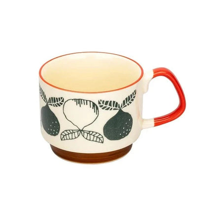 Retro Ceramic Stackable Mug 300ml – Scandinavian Pattern | Spots, Apples, Tulips, Trees & More | Coffee, Tea & Breakfast Cup | Housewarming Gift