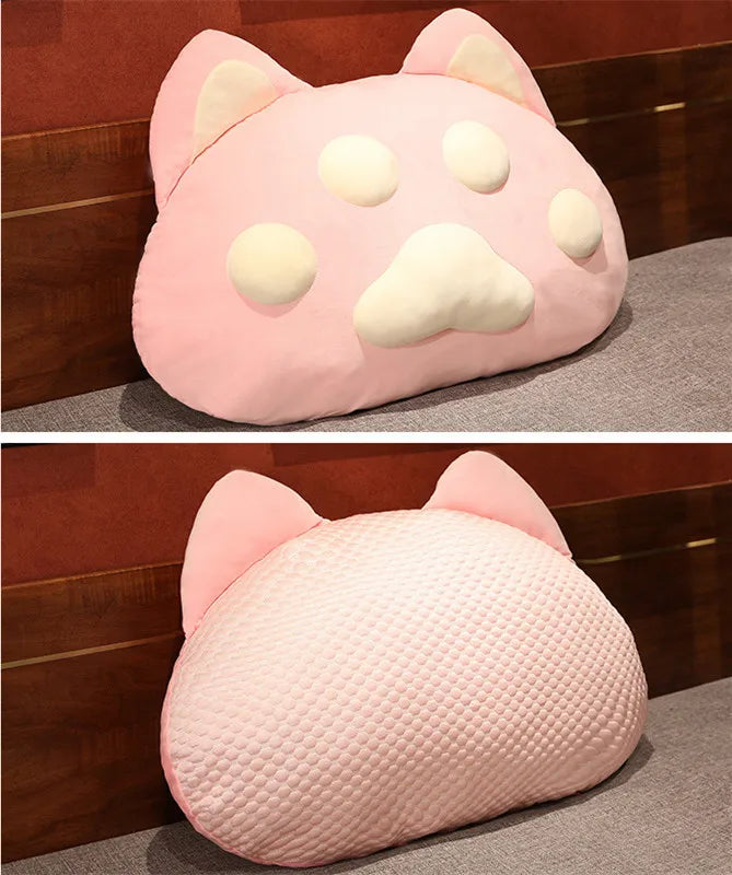 Kawaii Giant Cat Paw Pillow – Cute Cotton Cushion | Pink, Grey & White | 60x40cm & 90x55cm