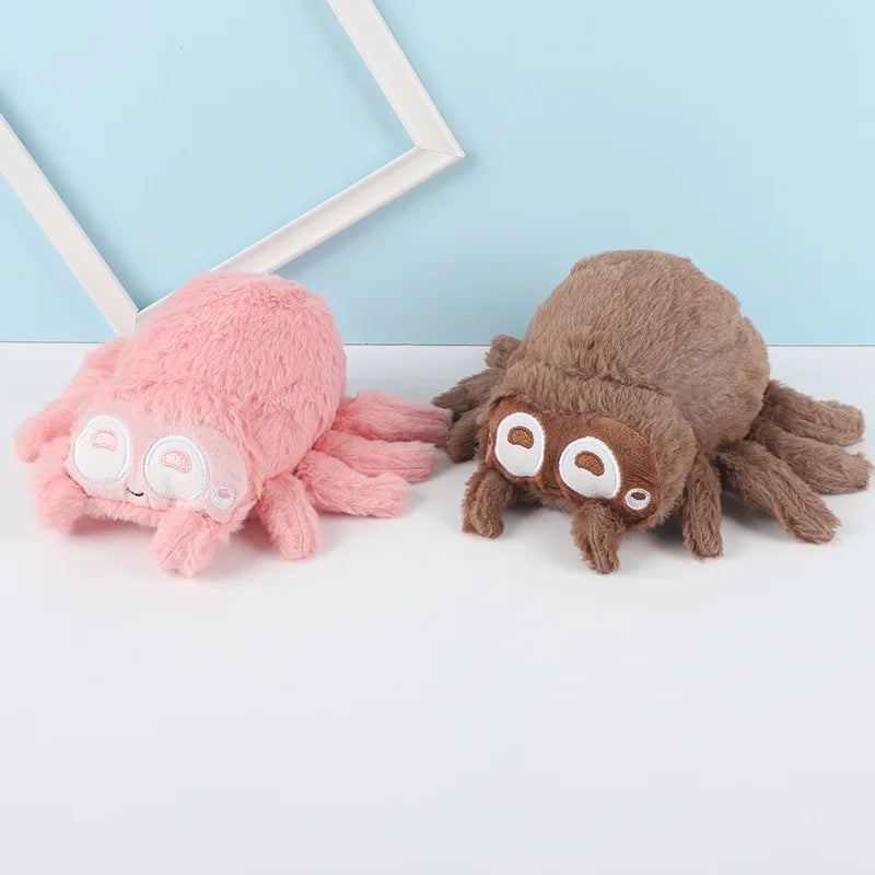Kawaii Cute Spider Plushie – Soft Stuffed Spider Toy | Brown, Grey & Pink | 11x17cm