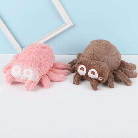 Kawaii Cute Spider Plushie – Soft Stuffed Spider Toy | Brown, Grey & Pink | 11x17cm