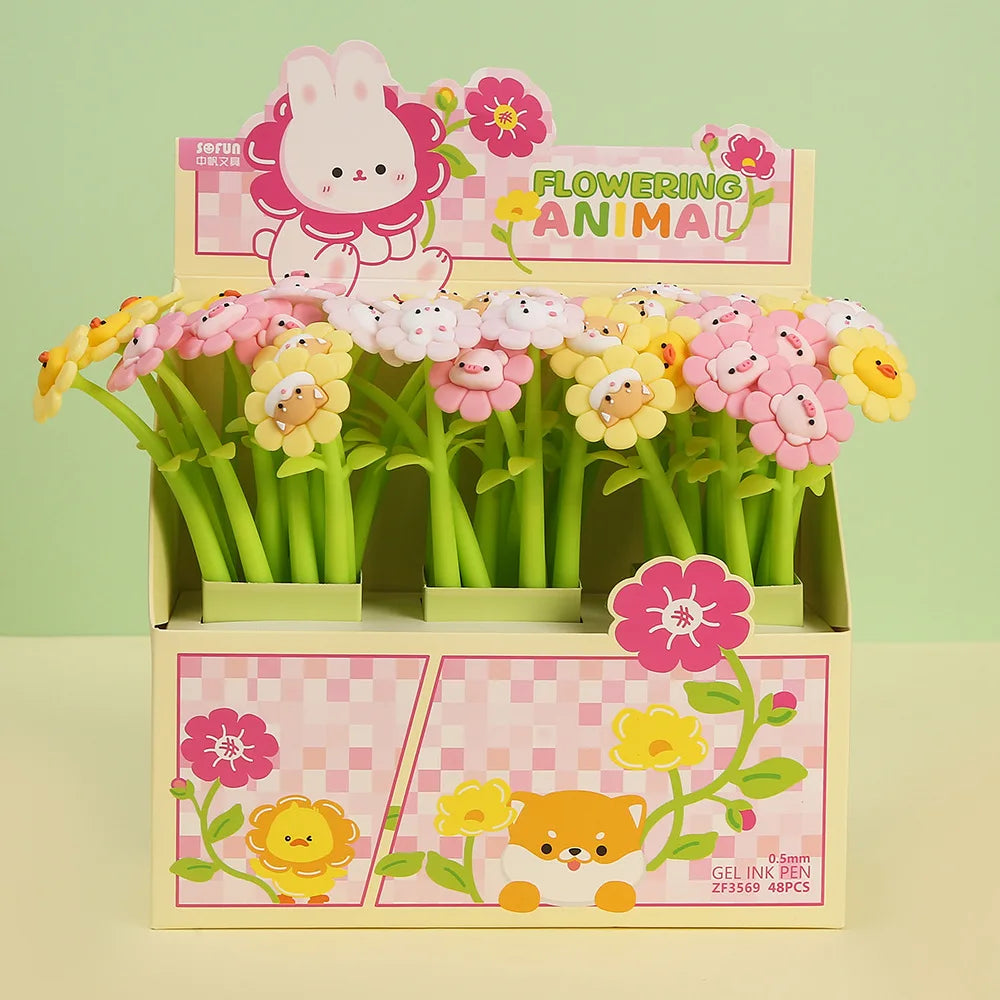 Boxed animal flower pens with rabbit, lion, and other flower pen heads