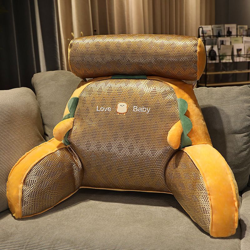 Gold-patterned bear reading pillow with “Love Baby” and green accent ear shapes