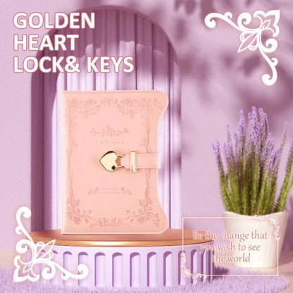 Kawaii Pastel Diary with Heart Lock – 360 Page PU Leather Locked Journal | B6 | Pink & Lilac | Cute Diary Gift