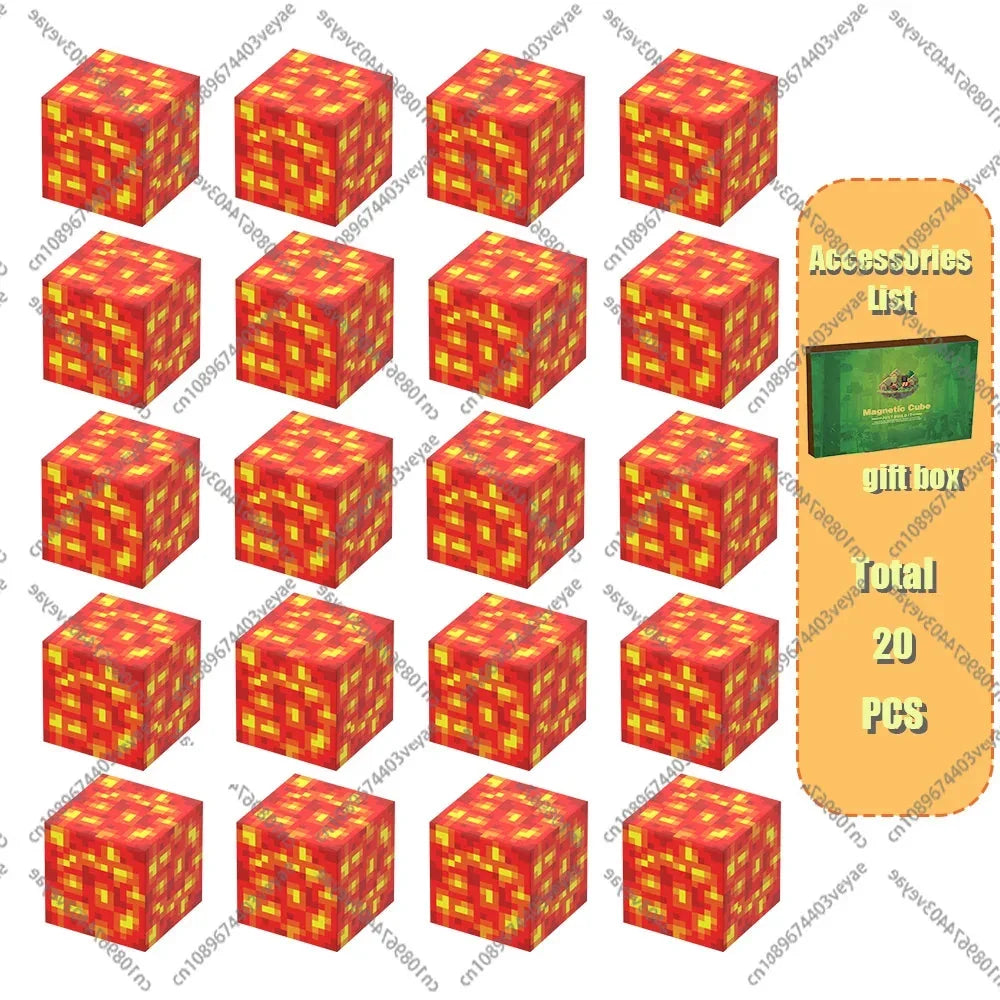 Magnetic cube building blocks set, red and yellow patterned cubes (20 pieces)