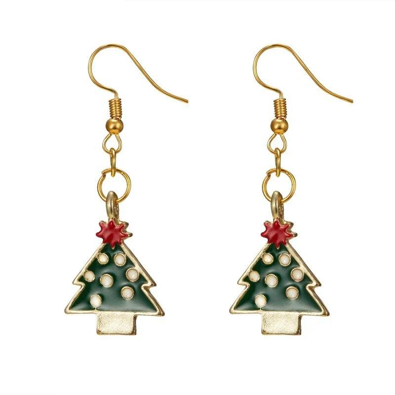 Snowman drop earrings with gold hooks and red-and-white cartoon snowman face charm