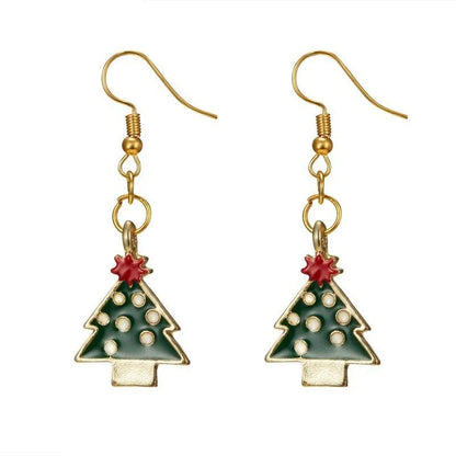 Snowman drop earrings with gold hooks and red-and-white cartoon snowman face charm