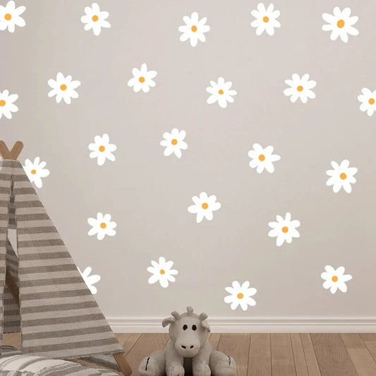 White Daisy Wall Stickers – 34-Piece Small Scatter or 14-Piece Large Statement Set | 60×30cm Sheet | Peel & Stick | Bedroom, Nursery & Garden Decor
