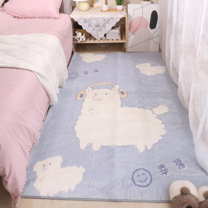 Light blue lamb and sheep area rug with smiley symbols