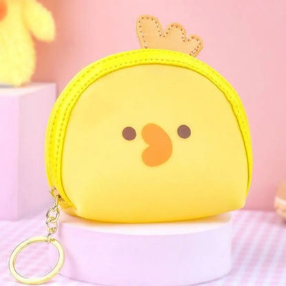 Yellow bear-face coin purse with crown-shaped ears and gold key ring