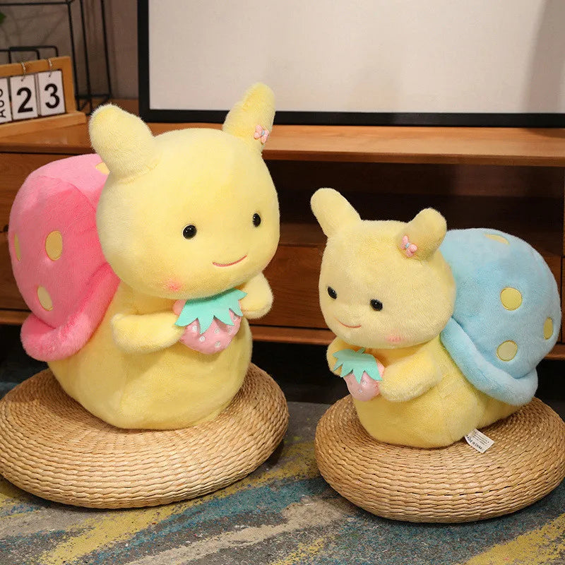 Kawaii Strawberry Snail Plushie – Cute Berry Garden Stuffed Animal | Pink & Blue | 22cm & 35cm