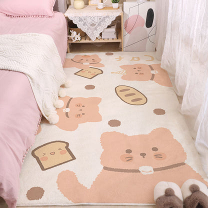 Cute animal face and paw print area rug in beige with tan and brown shapes.