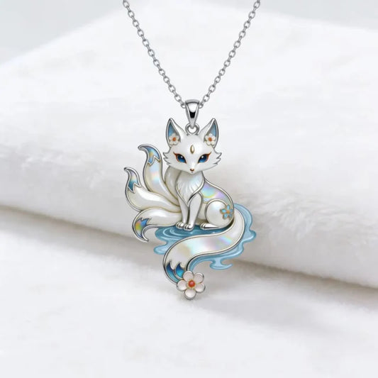 Kawaii Kitsune Fox Necklace – Intricate Silver Fox Pendant | Japanese Folklore Jewellery