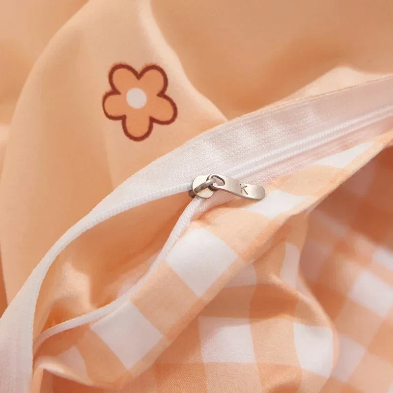 Kawaii Sweet Peach & Ducky Bedding Set – 3-Piece Duvet Cover & Pillowcase Set | Twin to King
