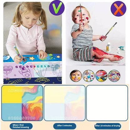 Children’s magic water drawing board set with reusable pen; drawing and instructions shown