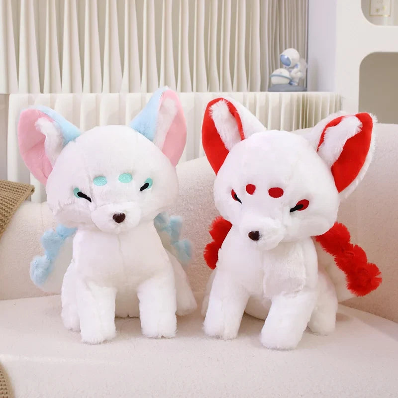 Kawaii Kitsune Fox Plushie – Mystical Japanese Fox Stuffed Animal | Red & Blue | 38cm